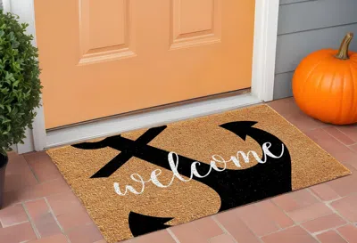 Hivvago 24" X 36" Natural And Black Coir Anchor Welcome Outdoor Door Mat In Brown