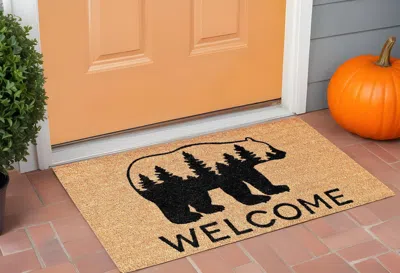 Hivvago 24" X 36" Natural And Black Coir Bear Welcome Outdoor Door Mat In Brown