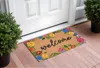 Hivvago 24" X 36" Natural And Black Coir Floral Welcome Outdoor Door Mat In Brown