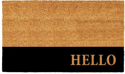 Hivvago 24" X 36" Natural And Black Color Block Hello Outdoor Coir Door Mat In Multi