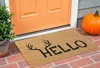 Hivvago 24" X 36" Natural And Black Hello With Antlers Outdoor Coir Door Mat In Brown