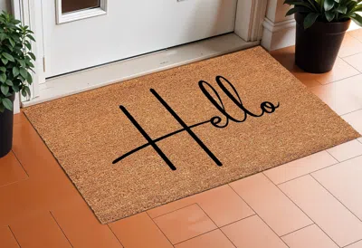 Hivvago 24" X 36" Natural And Black Mod Hello Outdoor Coir Door Mat In Brown