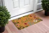 Hivvago 24" X 36" Natural And Green Coir Floral Hello Outdoor Door Mat In Brown