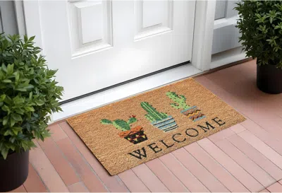 Hivvago 24" X 36" Natural Green And Black Coir Cactus Welcome Outdoor Door Mat In Brown