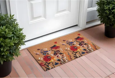 Hivvago 24" X 36" Natural Red And Yellow Coir Floral Outdoor Door Mat In Multi