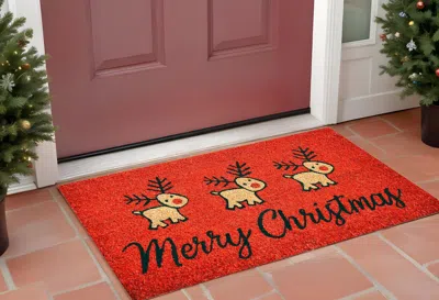 Hivvago 24" X 36" Red And Black Coir Reindeer Merry Christmas Outdoor Christmas Door Mat