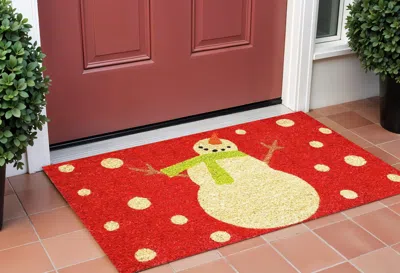 Hivvago 24" X 36" Red And White Coir Snowman Outdoor Christmas Door Mat