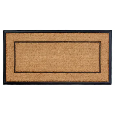 Hivvago 24" X 48" Natural And Black Striped Border Outdoor Coir And Rubber Door Mat In Brown