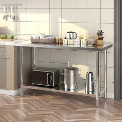 Hivvago 24 X 60 Inches Stainless Steel Kitchen Prep Work Table With Adjustable Undershelf
