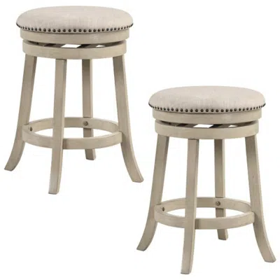 Hivvago 24/26 Inches Swivel Bar Stools Set Of 2 Wth Wooden Frame-26.5 Inches In Gray