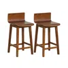 Hivvago 24.5 Inch Swivel Wooden Bar Stools Set Of 2 With Rubber Wood Legs And Low Back-walnut