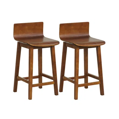 Hivvago 24.5 Inch Swivel Wooden Bar Stools Set Of 2 With Rubber Wood Legs And Low Back-walnut
