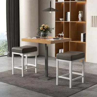 Hivvago 24.5 Inches Linen Fabric Saddle Stools Set Of 2 With Cushioned Seat-black And White