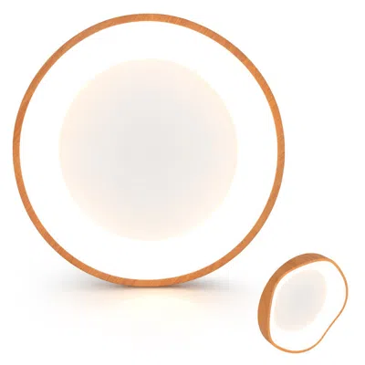 Hivvago 24w Modern Led Mount Ceiling Light With Wood Pattern And Metal Frame-natural In Black