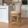 Hivvago 25" Beige And Natural Fabric And Solid Wood Counter Height Swivel Bar Chair In Brown