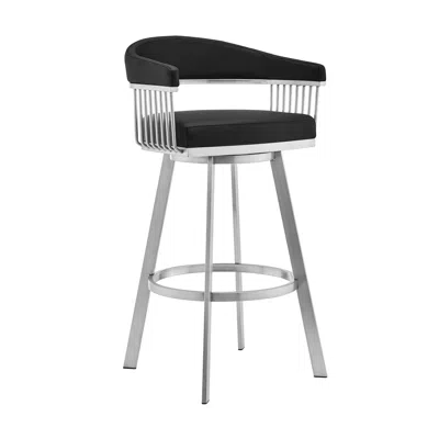 Hivvago 25" Black And Silver Iron Swivel Backless Counter Height Bar Chair In Multi