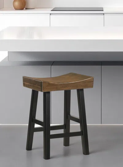 Hivvago 25" Brown And Black Solid Wood Backless Counter Height Bar Chair