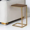 Hivvago 25" Dark Brown Solid Wood And Steel Frame End Table In Gold