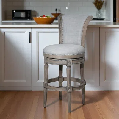 Hivvago 25" Gray Solid Wood And Fabric Counter Height Swivel Bar Chair