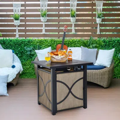 Hivvago 25 Inch 40000 Btu Propane Fire Pit Table With Lid And Fire Glass In Black