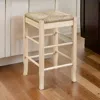 Hivvago 25 Inch Backless Counter Stool, Woven Rattan, Oak Brown Rubberwood Frame In Neutral