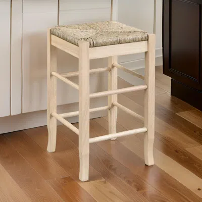 Hivvago 25 Inch Backless Counter Stool, Woven Rattan, Oak Brown Rubberwood Frame In Neutral