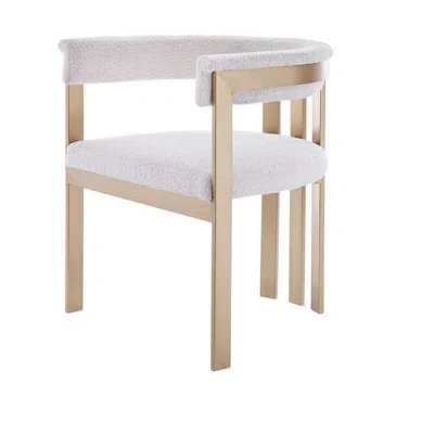 Hivvago 25 Inch Dining Chair, Contemporary Art Style, Sherpa Velvet, Beige, Gold In Neutral