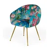 Hivvago 25 Inch Dining Chair, Floral Design, Gold Legs, Blue Velvet Upholstery