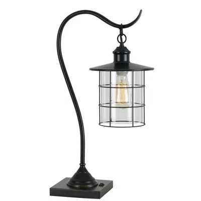 Hivvago 25 Inch Metal Downbridge Design Desk Lamp With Caged Shade, Dark Bronze