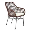 Hivvago 25 Inch Palapa Side Chair, Cushion, Rattan Cane, Iron Legs, White, Black In Brown