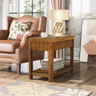 Hivvago 25 Inch Rectangular Farmhouse End Table With Storage Shelf In Walnut In Brown