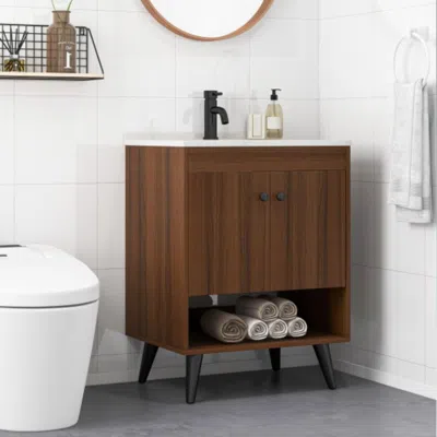Hivvago 25 Inch Wooden Bathroom Storage Cabinet With Sink-walnut