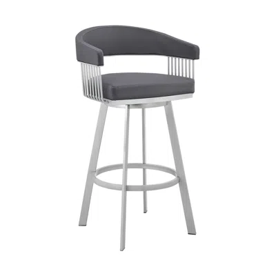 Hivvago 25" Slate Gray And Silver Iron Swivel Low Back Counter Height Bar Chair