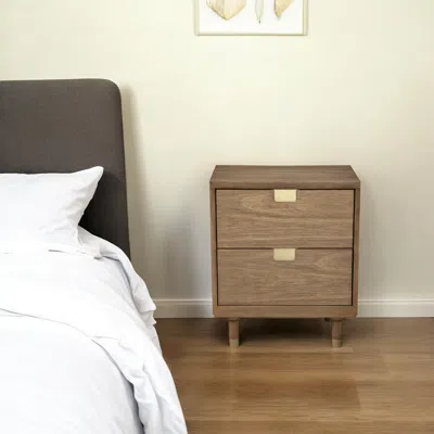 Hivvago 25" Solid Wood And Wood Two Drawer Nightstand In Brown