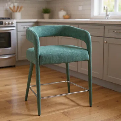 Hivvago 25" Teal Blue Metal And Fabric Low Back Counter Height Bar Chair In Green
