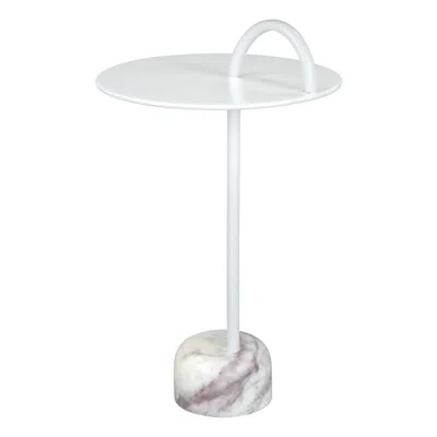 Hivvago 25" White Iron And Marble Round Pedestal End Table
