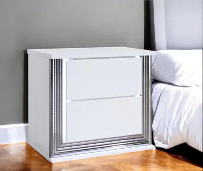 Hivvago 25" White Solid And Manufactured Wood Lighted Two Drawer Nightstand
