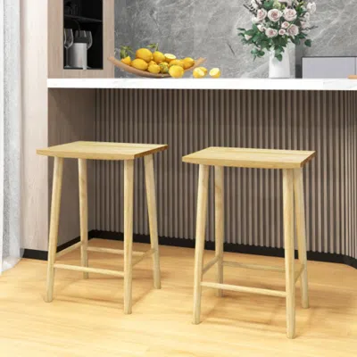 Hivvago 25.5 Inch Bar Stools Set Of 2 With Footrest-natural In Neutral
