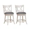 Hivvago 25.5 Inch Hand-antiqued Stool Set Of 2 With Wider Padded Seat-white
