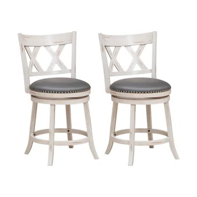 Hivvago 25.5 Inch Hand-antiqued Stool Set Of 2 With Wider Padded Seat-white