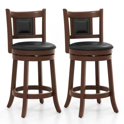 Hivvago 25.5 Inch/30.5 Inch Upholstered Bar Stools Set Of 2 With Curved Backrest And Footrest-25.5 Inches In Brown