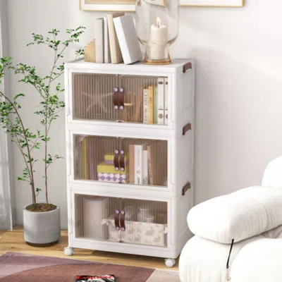 Hivvago 25.5/60 Gal 3-tier Stackable Storage Boxes Bins With Magnetic Doors And Lockable Casters-m