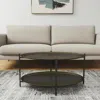 Hivvago 26" Antiqued Bronze And Black Steel Oval Two Tier Coffee Table In Black