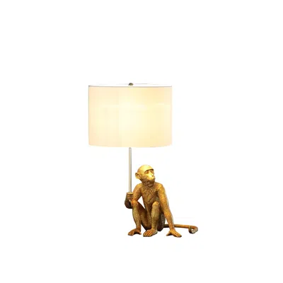Hivvago 26" Antiqued Gold Sitting Monkey Table Lamp With White
