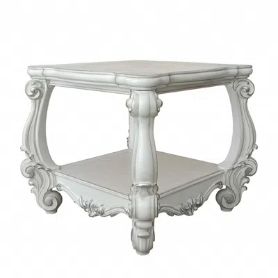 Hivvago 26" Antiqued White Manufactured Wood Square Scroll End Table With Shelf