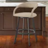 Hivvago 26" Beige And Black Faux Leather And Iron Low Back Counter Height Swivel Bar Chair In Black