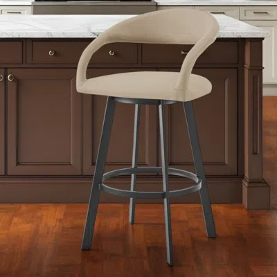 Hivvago 26" Beige And Black Faux Leather And Iron Low Back Counter Height Swivel Bar Chair