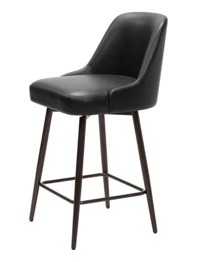 Hivvago 26" Black And Bronze Faux Leather And Steel Counter Height Swivel Bar Chair
