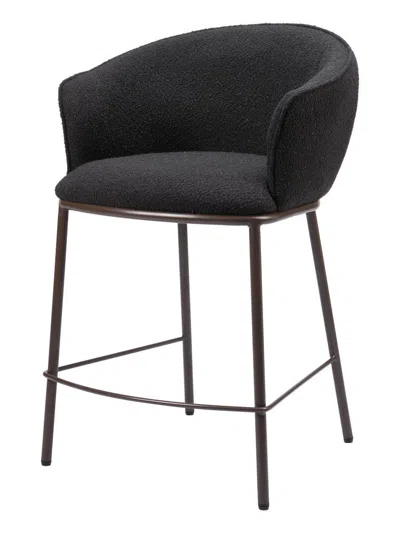 Hivvago 26" Black And Bronze Shearling And Steel Counter Height Bar Chair