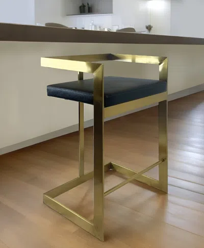 Hivvago 26" Black And Gold Faux Leather And Stainless Steel Low Back Counter Height Bar Chair